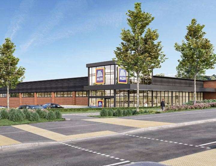 A computer-generated image showing how the new Aldi store will look. Picture: The Harris Partnership